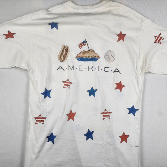 1998 Rel-e-Vant America Apple Pie Baseball Hotdog Shirt with Stars Large Vintage - Picture 5 of 6